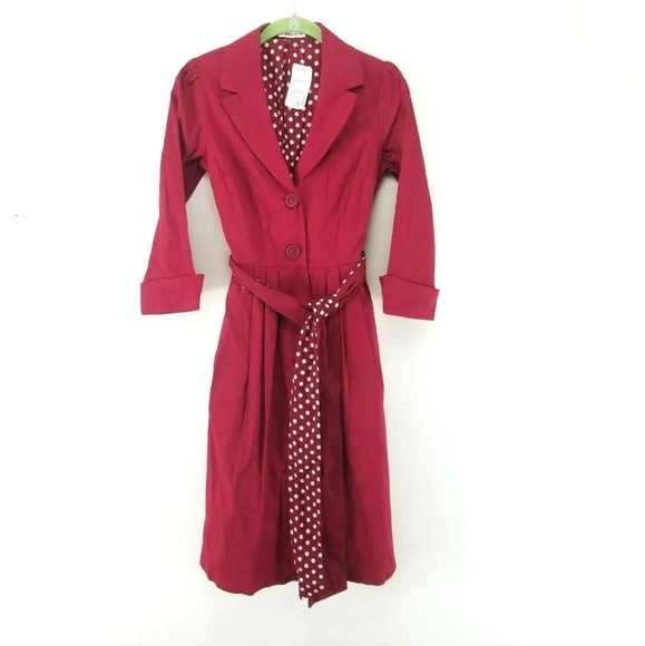 Forever 21 Dresses & Skirts - NWT Forever 21 Red Button-down Shirtdress Lapel Collar Waist Tie Cotton Dress S